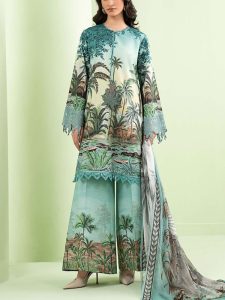 M Print Embroidered Lawn Dress With 4 Sided Chiffon Embroidered Dupatta (Unstitched) (Code: 181490)