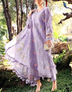 MARIA B Lawn Heavy Embroidered Butter Fly Design Dress With Chiffon Embroidered Dupatta (Unstitched) (Code:182093)