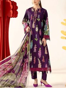 All-Over Print Heavy Embroidered Lawn Dress Design with Embroidered Chiffon Dupatta (Unstitched) (Code:182275)