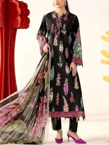 All-Over Print Heavy Embroidered Lawn Dress Design with Embroidered Chiffon Dupatta (Unstitched) (Code:182282)