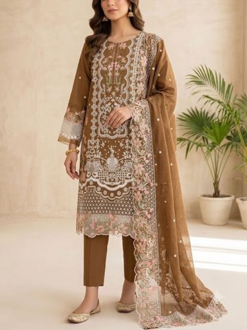 Cotton Heavy Embroidered Dress With Embroidered Chiffon Dupatta (Unstitched) (Code:182318)