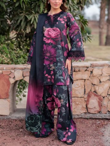 IZNIK Digital Printed Lawn Dress HEavy Embroidery Bunches With Chiffon 4 Side Embroidery Dupatta Printed Trouser (Unstitched) (Code:182360)