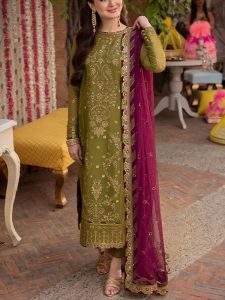 Heavy Embroidered Chiffon Dress With Chiffon Embroidered Dupatta (Unstitched) (Code:182168)