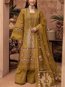 LUXURY Cotton Heavy Embroidered Dress With Chiffon Embroidered Dupatta (Unstitched) (Code:182329)