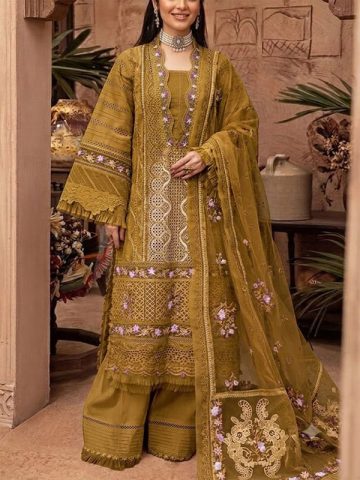 LUXURY Cotton Heavy Embroidered Dress With Chiffon Embroidered Dupatta (Unstitched) (Code:182329)