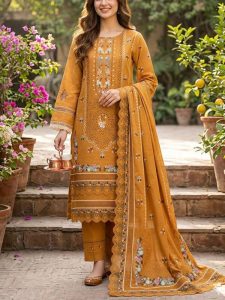 LUXURY Cotton Heavy Embroidered Dress With Chiffon Embroidered Dupatta (Unstitched) (Code:182086)