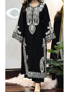 2 PCs Heavy Embroidered Lawn Dress With Plain Trouser (Unstitched) (Code:182533)