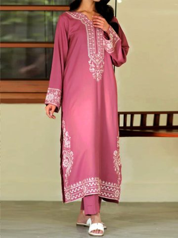 2 PCs Heavy Embroidered Lawn Dress With Plain Trouser (Unstitched) (Code:182551)
