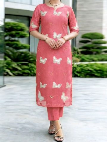 2 PCs Heavy Embroidered Lawn Dress With Plain Trouser (Unstitched) (Code:182544)