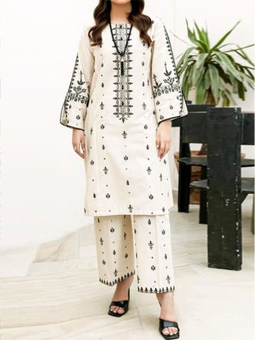 2 PCs Heavy Embroidered Lawn Dress With Heavy Embroidered Trouser (Unstitched) (Code:182548)