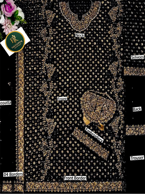 LUXURY Chiffon Adda Work Heavy Embroidered Dress With Cluch With 4 Sided Embroidered Dupatta (Unstitched) (Code:182788) - Image 2