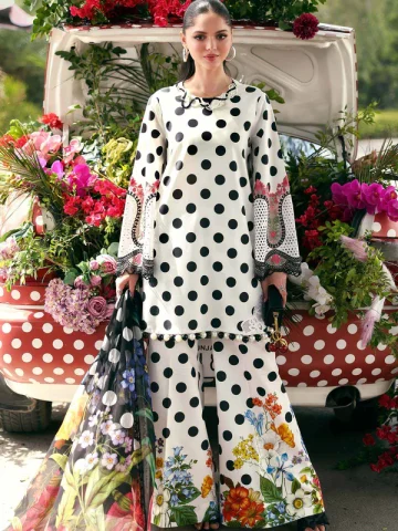 M.PRINT Lawn Embroidered Dress With 4 Side Emb Chiffon Dupatta (Unstitched) (Code:182746)