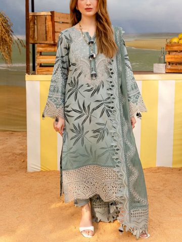 NUREH Embroidered Lawn Dress with 4-Side Emb. Chiffon Dupatta (Unstitched) (Code:182746)