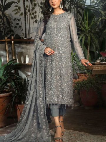 Heavy Embroidered Chiffon Purple Suit With Embroidered Chiffon Dupatta (Unstitched) (Code:182592)
