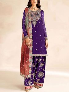 Heavy Embroidered Purple Formal Chiffon Dress With Embroidered Chiffon Dupatta (Code:182594)