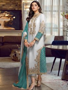 MARIA.B Organza Heavy Embroidered Dress With Embroidered Organza Dupatta 3 Pec Suit (Unstitched) (Code:183064)