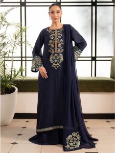 Elegant Chiffon Heavy Embroidered Party Wear Dress With Chiffon Embroidered Dupatta (Unstitched) (Code:183120)