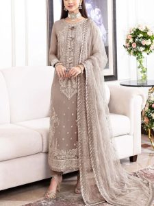 Chiffon Heavy Embroidered Party Wear Dress With NET Heavy EMB Dupatta (UnStitched)  (Code:183051)