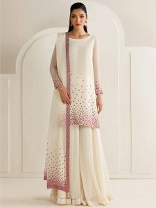 JAZMIN Heavy Embroidered Chiffon Dress With Embroidered Chiffon Dupatta (Unstitched) (Code:183108)
