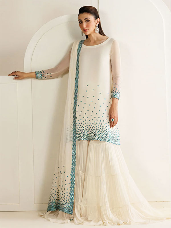 JAZMIN Heavy Embroidered Chiffon Dress With Embroidered Chiffon Dupatta (Unstitched) (Code:183114)