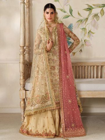BAROQUE Premium Quality Handwork Embroidered Chiffon Bridal Wear Dress (Unstitched) (Code:183003)