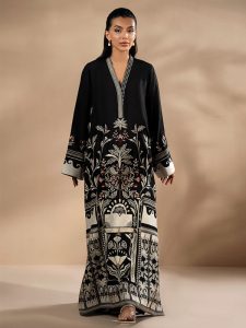 Ethnic Black Kaftan Viscous Slub Digital Printed Long Shirt (Unstitched) (Code:183184)