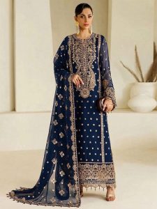 Alizeh Fashion Latest Party Wear Chiffon Embroidered Dress With Ciffon Embroidered Dupatta (Unstitched) (Code:183291)