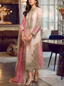 Agha Noor Organza Embroidered Dresses for Women Complete Handwork 3 Piece Suit (Unstitched) (Code:183299)