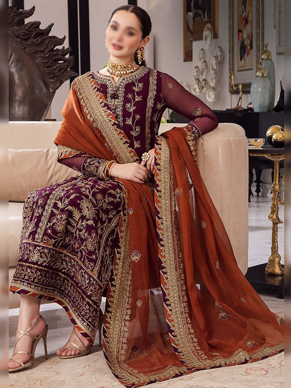 Asim Jofa Chiffon Heavy Sequence Embroidered Dress With Chiffon Embroidered Dupatta 3 Piece Suit (Unstitched) (Code:183568) - Image 2