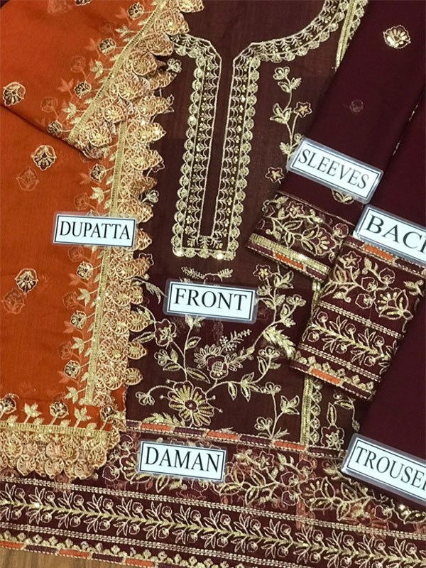 Asim Jofa Chiffon Heavy Sequence Embroidered Dress With Chiffon Embroidered Dupatta 3 Piece Suit (Unstitched) (Code:183568) - Image 3