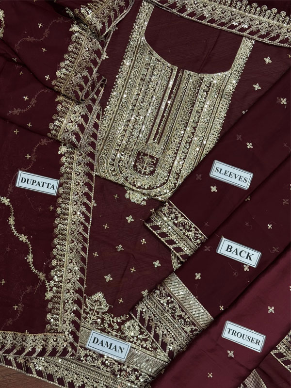 Asim Jofa Chiffon Heavy Embroidered Dress With Chiffon Embroidered Dupatta (Unstitched) (Code:183586) - Image 2
