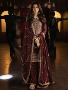 Asim Jofa Chiffon Heavy Embroidered Dress With Chiffon Embroidered Dupatta (Unstitched) (Code:183586)