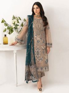 Chiffon Heavy Embroidered Wedding Dress with Embroidered Net Dupatta – Unstitched (Code:183652)