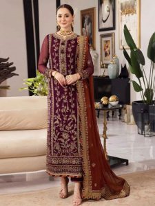 Asim Jofa Chiffon Heavy Sequence Embroidered Dress With Chiffon Embroidered Dupatta 3 Piece Suit (Unstitched) (Code:183568)