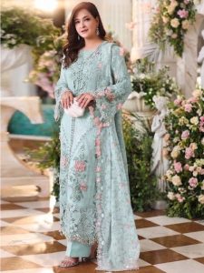 Luxury Chiffon Sequin Heavy Embroidered Dress with Embroidered Silk Dupatta – Unstitched (Code:183670)