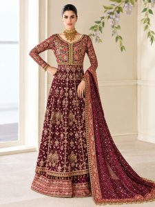 Baroque Chiffon Spengle Embroidered Maxi Dress With 4 Sided Chiffon Embroidered Dupatta (Unstitched) (Code:183580)