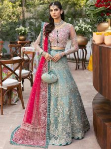 Glamorous Handwork Embroidered Net Bridal Lehenga Dress with Embroidered Net Dupatta – Unstitched (Code:183658)