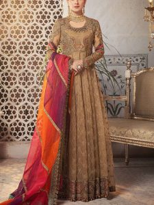 Maria.B Organza Heavy Embroidered Handwork Wedding Maxi Organza Multi Panels 4 Side Embroidery Dupatta Plain Toruse Emb Bunch (UnStitched) (Code:183550)
