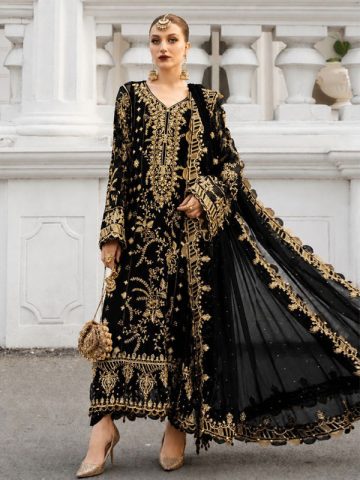 Maria B Unstitched Luxury Chiffon Dress 2026 | Heavy Embroidered Party Wear Suit with Chiffon Embroidered Dupatta (Code:183684)