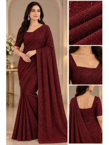 Maroon Shimmer Moonlight Unstitched Saree for Women | Wedding Wear 7 Meter Fabric with Blouse (Code:183715)