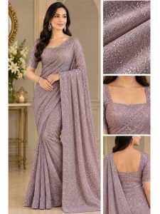 Peach Shimmer Moonlight Unstitched Saree for Women | Wedding Wear 7 Meter Fabric with Blouse (Code:183715)