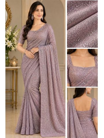 Peach Shimmer Moonlight Unstitched Saree for Women | Wedding Wear 7 Meter Fabric with Blouse (Code:183715)